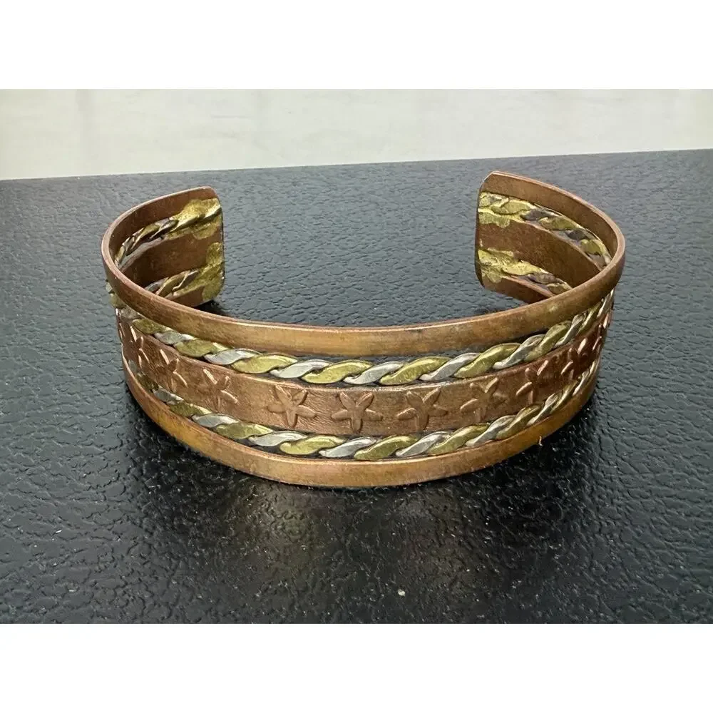 Copper Multi Tone Star Bangle Cuff Copper Brass Braided Cuffed Bracelet
